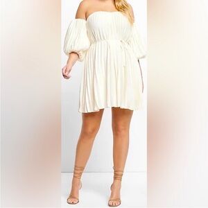 Express Pleated Off The Shoulder Mini Dress In Swan